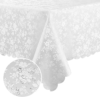 Smiry Rectangle Table Cloth, Waterproof Heavy Duty Vinyl Tablecloths, Wipeable Washable Table Cover for Kitchen and Dining Room (White, 60" X 102")