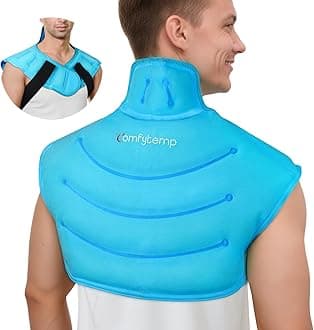 Comfytemp Large Ice Pack for Neck Shoulders Upper Back Pain Relief with Straps, Reusable Gel Ice Wrap Hot Cold Compress Therapy Recovery for Upper Back, Cervical Injuries, Rotator Cuff (Large, Blue)