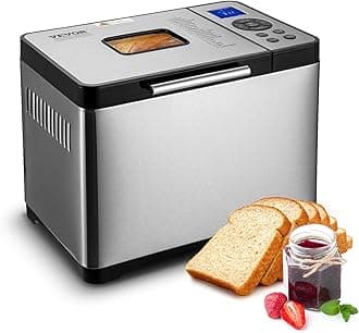 VEVOR Bread Maker, 19-in-1 2LB Dough Machine, Nonstick Ceramic Pan Automatic Breadmaker with Gluten Free Setting, Whole Wheat Bread Making, Digital, Programmable, 3 Loaf Sizes, 3 Crust Colors