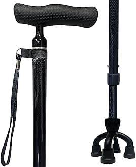 CaneCraft Carbon Fiber Walking Cane for Men and Women - Quad Cane, Black