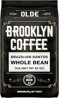 OLDE BROOKLYN COFFEE BROOKLYN COFFEE Whole Bean, Brazilian Santos Medium Roast (5lb) American, Breakfast, Classic - Fresh Bulk Coffee Beans Roasted Weekly in NYC