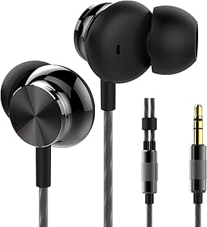 - BS10 Earphones Wired in Ear Earbud Headphones with 12mm Bass Driver Noise Isolating Ear Buds 3.5mm Jack Tangle-Free Cord, Black