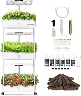 Indoor Garden Hydroponics Growing System Kit: 66 Pods Plant Herb Garden Germination Kit with LED Grow Light, 30L Large Capacity Kitchen Hydroponics Planter Grower for Vegetable Fruit