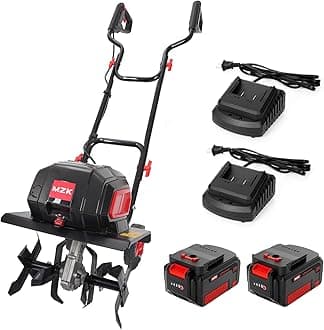 MZK 40V 12-inch Cordless Garden Tiller, 12In Width and 8.6In Depth Garden Rototiller,Battery Powered Garden Cultivator for Lawn/Gardening/Soil Cultivation(2 * 4.0Ah Battery&Charger Included),TC12D02