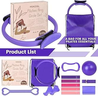 Home Pilates Essentials Kit for Women,Purple Pilates Equipment Set with 9 Inch Yoga Ball,Figure 8 Resistance Band,Pilates Bands & Accessories,Pilates Ring and Ball Set for Beginners Home Workouts