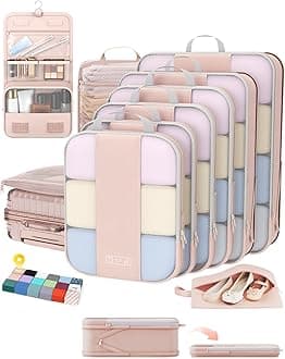 10 Set Compression Packing Cubes for Travel Gifts Women Mom,OlarHike Luggage Clothes Organizer for Travelers,Airplane/Cruise/Car/Train Travel Essentials,Compressible Expandable Saver Space Bags(Beige)