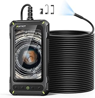 Anykit Industrial Endoscope Camera with Light, 4.3” HD Screen, Waterproof Digital Snake Camera, Semi-Rigid Cable Borescope for Home Pipe, Engine, Inside Wall, Duct (33 FT)