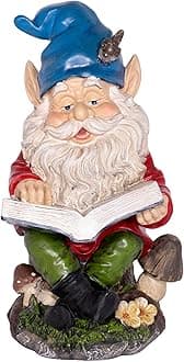 14" Tall Outdoor Garden Gnome Reading a Book Yard Statue Decoration
