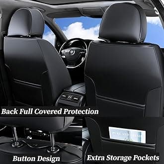 Coverado Car Seat Covers, 2 Packs Front Seat Cover, Faux Leather Waterproof Seat Covers, Driver Seat Covers, Car Seat Protectors, Automotive Seat Covers Accessories Universal Fit Most Vehicles Black