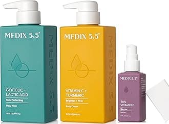 Anti Aging Skin Care 3PC Set | Vitamin C Body Cream + Exfoliating AHA Glycolic Acid Foaming Face & Body Wash + Vitamin F Booster Serum, Wash + Treat + Hydrate Skincare Set