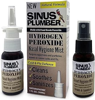 Sinus Plumber Hydrogen Peroxide Nasal Mist and Throat Spray Combo - Deep Cleans - Cold and Flu Defense