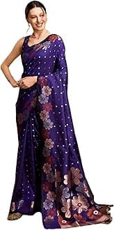 C J EnterpriseWomen's Pure Kanjivaram Silk Saree Soft Banarasi With Blouse Piece Saree for Wedding (Champa), Blue, One size, Blue, One Size, Blue, One Size