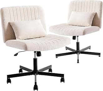 Criss Cross Armless Home Office Chair with Replaceable Wheels/Fixed Base and Lumbar Support, Wide Seat Swivel Chair, Comfy Computer Chair, Beige