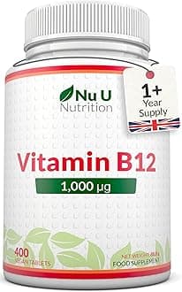 Vitamin B12 1000mcg - 400 High Strength Vegan Tablets - VIT B12 Methylcobalamin - 13 Month Supply - Made in the UK - Nu U Nutrition