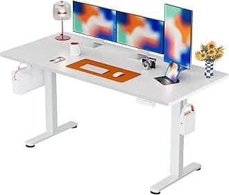 Height Adjustable Electric Standing Desk, 55 x 28 Inches Sit Stand up Desk, Memory Computer Home Office Desk, White