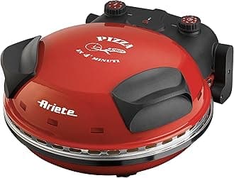 Ariete Electric Pizza Maker Machine, 5 Temp Setting Max 400C, 1200W, 30 Min Timer, Non-Stick 32cm Refractory Stone Plate, Reheat Croissants or Bake Pies, Biscuits, Pastries, Red ART909