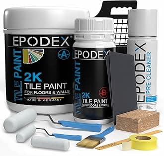 EPODEX 2K Tile Paint for Bathroom, Kitchen & More with Accessories, Abrasion-Resistant, Waterproof, For Floor & Wall Tiles, 1.8kg - 7m² for 2 coats - Polar White