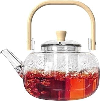 1000ml Glass Tea Kettle with Removable Infuser, BPA Free Durable Teapot for Green tea, Red Tea, Clear Leaf Tea Maker Tea Brewer, Large, 22-30