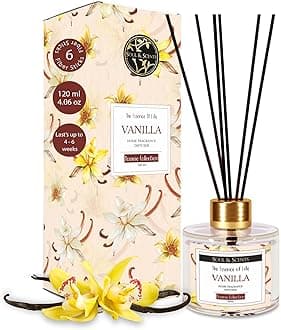 Soul & Scents Vanilla Scented 4.06 oz (120ml) Reed Diffuser Set with 6 Fiber Sticks for Room Decor | Home Fragrance Reed Diffuser | Air Freshners for Home