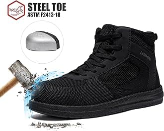 LARNMERN Steel Toe Shoes Men Work Boots Safety Toe Durable Sneakers Lace Up Construction Industrial Welding Boots Comfy and Light(13 Men, Dark Black)