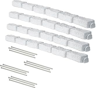 DIY No Dig Faux Stone Landscape Edging w/Anchoring Spikes, Flexible Brick-Sized Border for Driveways Yards Trees or Gardens, Each 6-Brick Section 48" L x 4" W x 2.25" H (4, Limewash)