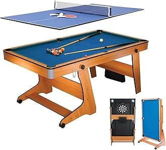 BCE 6ft 3-in-1 Folding Pool Table with Table Tennis Top & Soft Tip Dart Board with Desk Top - Easy to Move - All Accessories Included