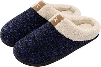 Men's Cozy Memory Foam Slippers with Fuzzy Plush Wool-Like Lining, Slip on Clog House Shoes with Indoor Outdoor Anti-Skid Rubber Sole