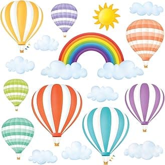 DWT-1801 Rainbow and Hot Air Balloons Kids Wall Stickers Decals Peel and Stick Removable for Nursery Bedroom Living Room Art murals Decorations