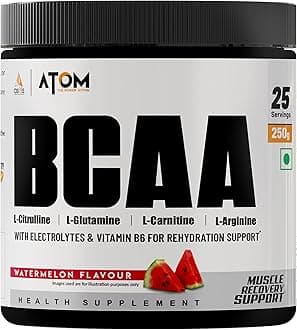 AS-IT-IS ATOM BCAA 250g with L-arginine, L-Carnitine, L-Citrulline for Energy Burst & Athletic Performance | Watermelon Flavor…