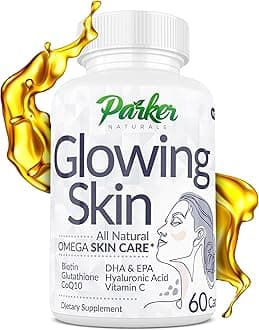 Parker Naturals Glowing Skin Supplement - Biotin, Glutathione, Hyaluronic Acid, DHA/EPA Omega 3 Fish Oil, CoQ10, Vitamin C, All Natural Skin Care Supplement, 60 Caps