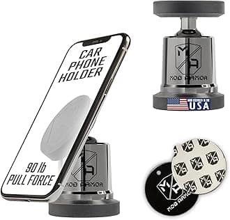 Mob Armor MobNetic Maxx - USA Assembled Magnetic Phone Holder for Car, Magnetic Car Phone Mount, 90-Degree Tilt, 360-Degree Rotation, Aluminum Metal, Compatible with iPhone & Android - Black Chrome