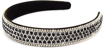 Wecoe Black Headband Rhinestone Headband Women Fashion Crystal Bling Diamond Head Band Glitter Sparkly Hairband Hair Accessories Holiday Halloween Christmas Gifts For Women Ladies (Silver & Black)