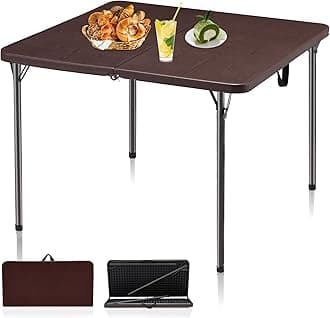 34" Folding Table, Portable Square Folding Card Table with Collapsible Legs & Carrying Handle, Plastic Tables for Camping,Picnic, Office, Party, Brown