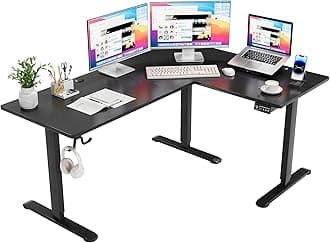 Furmax 63 x 48 Inch L Shaped Standing Desk with 2 Preset Heights, Electric Height Adjustable Computer Table, 2 Hooks & Feet Balance, Corner Sit Stand Desk for Home Office (Black, 63 x 48 Inch)
