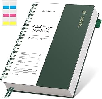 EMSHOI A4 College Ruled Spiral Notebook, Large 8.27"x11.2", Thick 300 Pages/150 Sheets, 100GSM Ink-Proof Waterproof PVC Cover Lay-Flat Lined Journal for Work Office School Writing, Dark Green