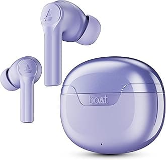 Boat Airdopes 300, Cinematic Spatial Audio, 50H Battery, 4Mic AI ENx, Fast Charge, App Support, Low Latency, IPX4, v5.3 Bluetooth Earbuds, TWS in Ear Earbuds Wireless Earphones with mic (Purple Haze)