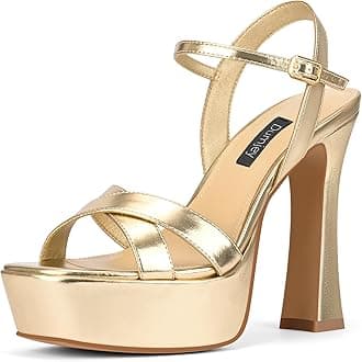 Women Platform Sandals Chunky High Heel Ankle Strap Open Toe Spool Heels Cross Toe Strap Prom Party Dress Pumps with Buckle