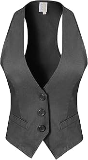 Design by Olivia Women's Dressy Casual Versatile Racerback Vest Three Button Tuxedo Suit Waistcoat - Black