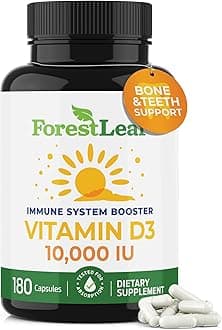 Vitamin D3 10,000 IU Weekly Supplement - 180 Vegetable Vitamin D Capsules for Bones, Teeth, and Immune Support - Easy Swallow Pure Vitamin D3 Caps 10000 IU- Non GMO Pills