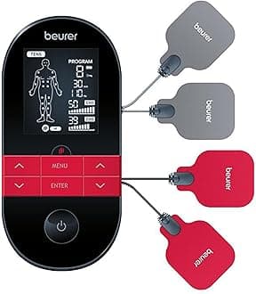 Beurer EM59 Digital 3-in-1 TENS Unit, EMS & Heat Therapy for Pain Relief & Relaxation, Muscle Stimulator with 2 Adjustable Channels, 64 Applications, Timer Function
