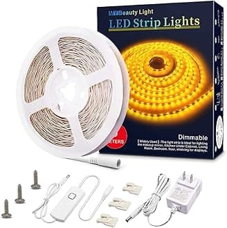 MY BEAUTY LIGHT Led Strip Lights 16.4ft Dimmable Yellow Led Light Strip Flexible Led Tape Lights 12v Under Cabinet Lighting Kits for Home Bedroom Kitchen Bar Party Decor