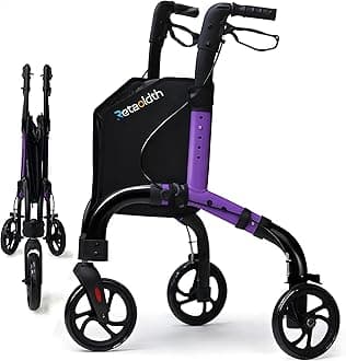 Lightweight 3 Wheel Rollator Walker for Seniors, Foldable Aluminum Mobility Aid with Storage Bag, Easy-Fold Walking Support for Elderly Balance & Rehabilitation
