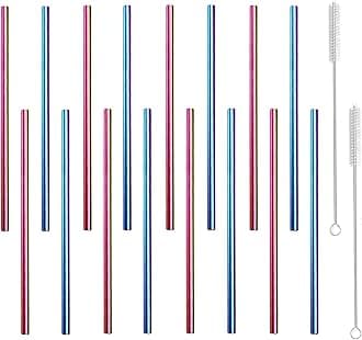 Metal Straws Short Small Mini Stainless Steel Reusable Drinking Straw for Kids Juice Cocktails Coffee Bar Party Home Office Restaurant, 150mm Length with Cleanning Brush, Colorful 16PCS