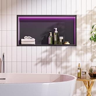 Hasipu 24 * 12 Matte Black Shower Niche, RGB LED Light Niche for Shower Wall, Shower Niche No Tile Needed for Bathroom Accessories, Modern Bathroom Storage Built-in Installation