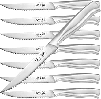 Steak Knives Set, Serrated Steak Knives Set of 8, German Stainless Steel Steak Knife Serrated Dishwasher Safe, Home Gifts for Men and Women