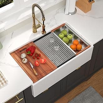 - 33 Inch White Farmhouse Sink 33x20x10 Inch White Fireclay Apron Front Kitchen Sink Single 10 Inch Deep Ceramic Farm Farmer Style Workstation Basin