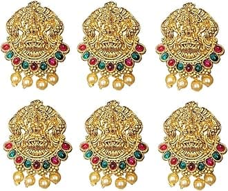 Gold Plated Antique Hair Jewelery Choti Jadai Billai,Hair Brooch With Hook Temple Jadai Wedding Bridal Jewellery (6 Pcs) (Design 03)