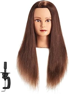 24"-26" 100% Human hair Mannequin head Training Head Cosmetology Manikin Head Doll Head with free Clamp Stand (Brown)