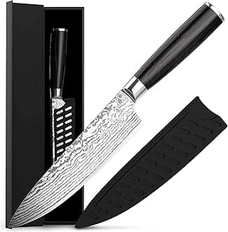 Sulfar Professional Chef Knife 8-Inch | German High Carbon Stainless Steel | Ultra Sharp Blade with Sheath Cover | Ergonomic Handle for Home Kitchen