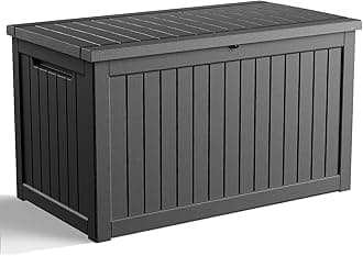 ROJIK Outdoor Storage Housing Deck Box - Waterproof Patio Furniture, Garden Tools, Cushions, Pool Accessories Storage Bench with Lockable Lid and Side Handles (Black 238 Gal)